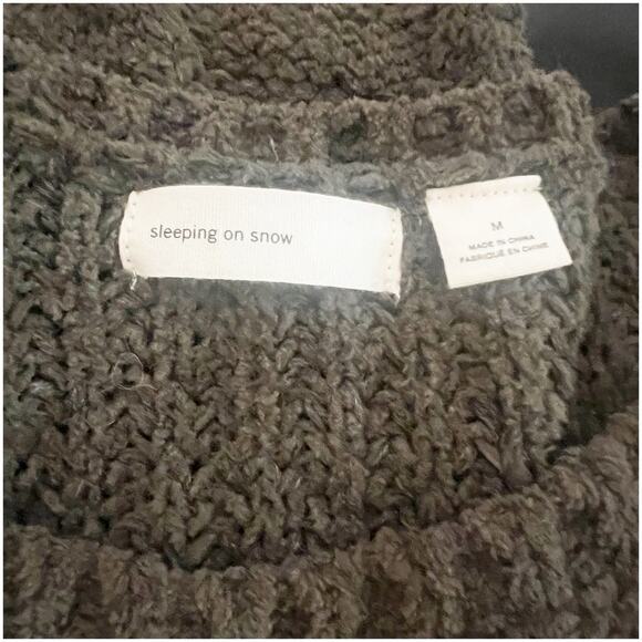 Anthropologie Sleeping On Snow Cable Knit Sweater Dolman Sleeve Olive Green Med - Picture 7 of 11
